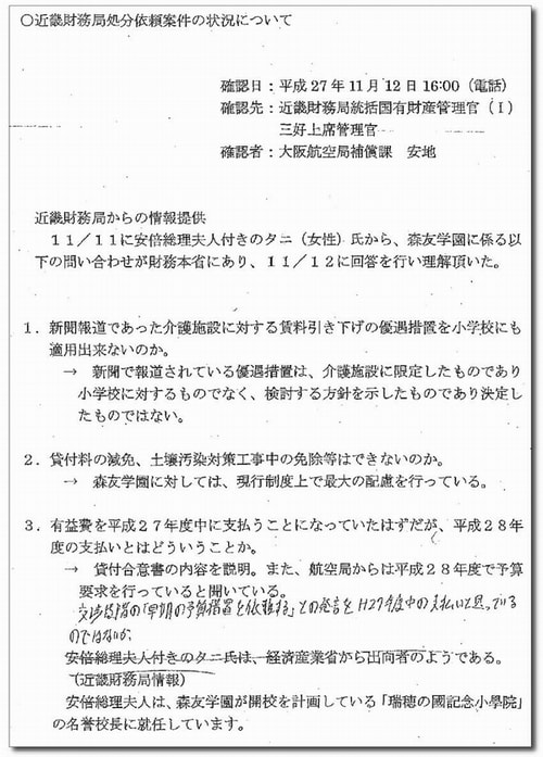 昭恵氏付職員が「優遇」依頼 新文書示し告発 「賃料引き下げを適用できないか」