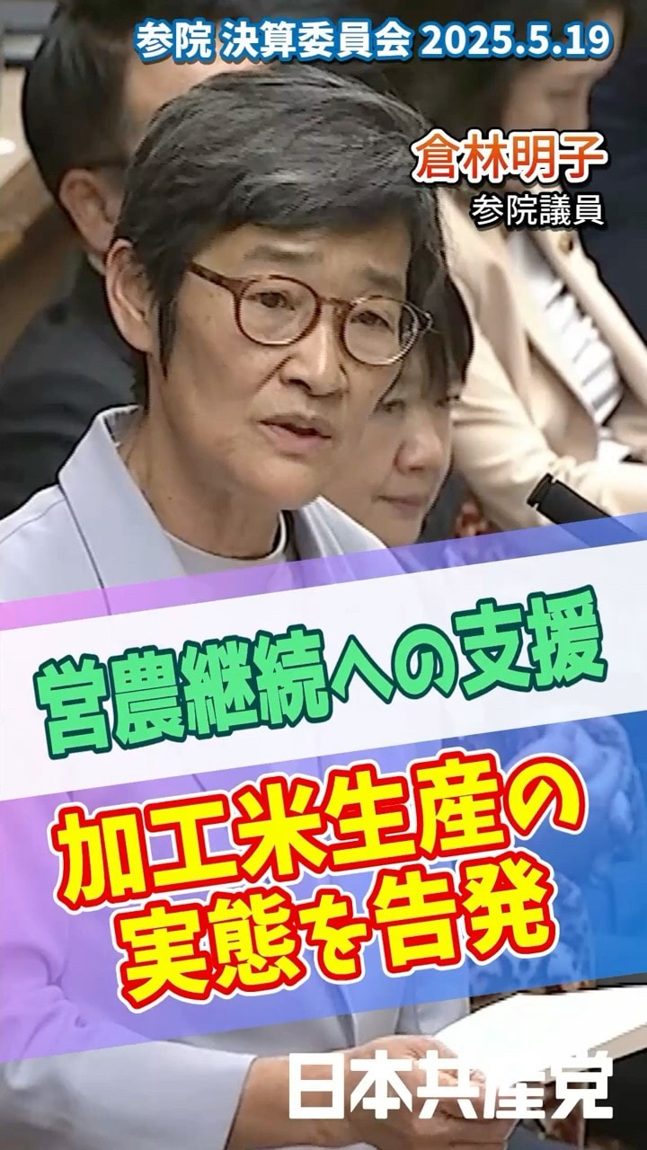 営農継続への支援 加工米生産の実態を告発(2025.5.19決算委員会)