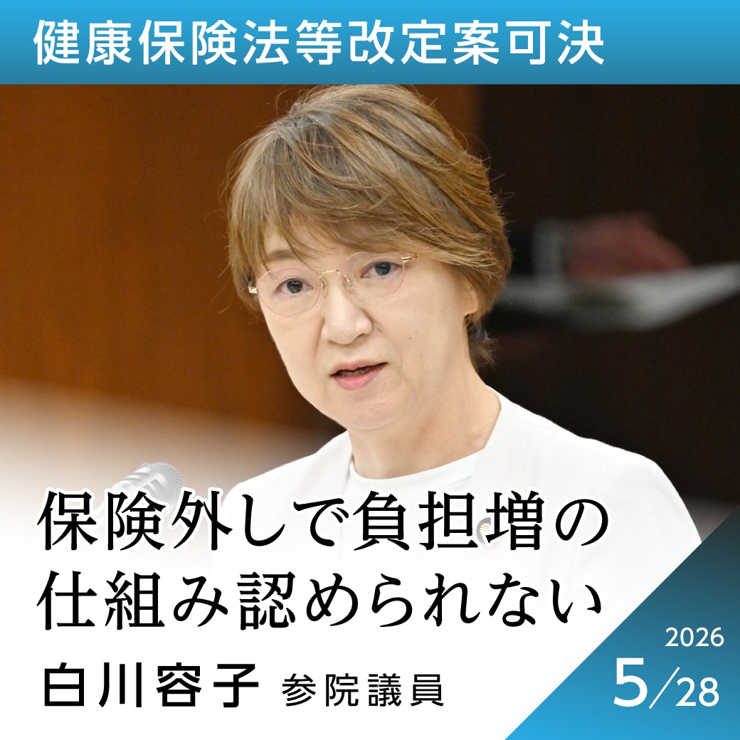 健康保険法等改定案可決　白川容子議員