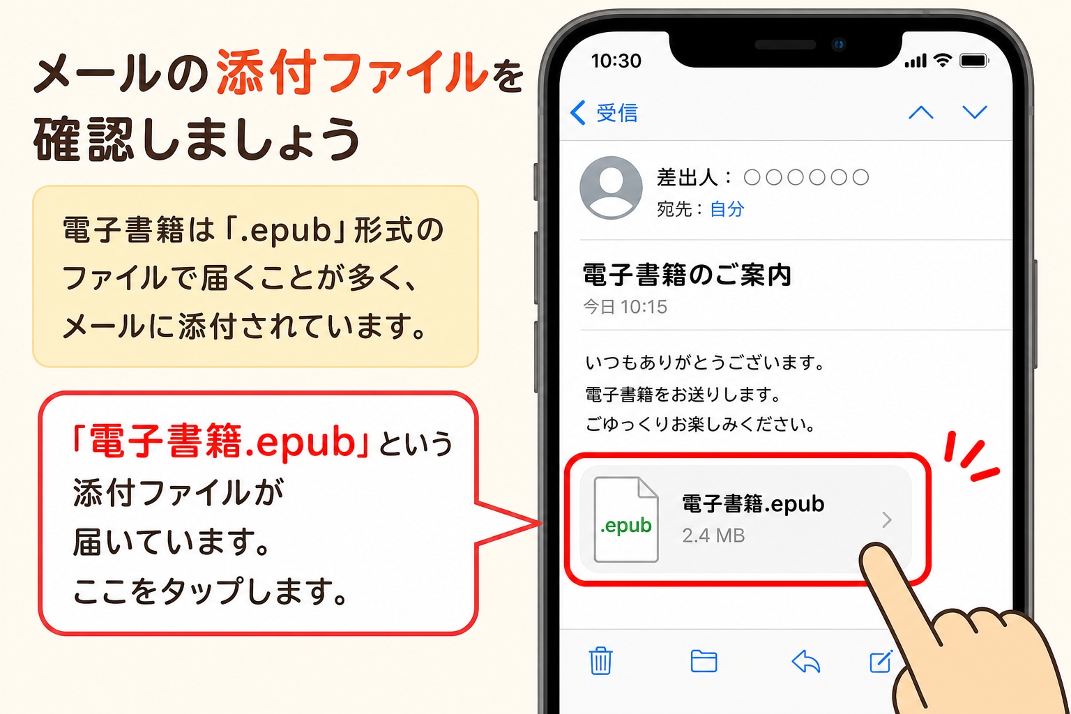メールに添付されたEPUBファイル