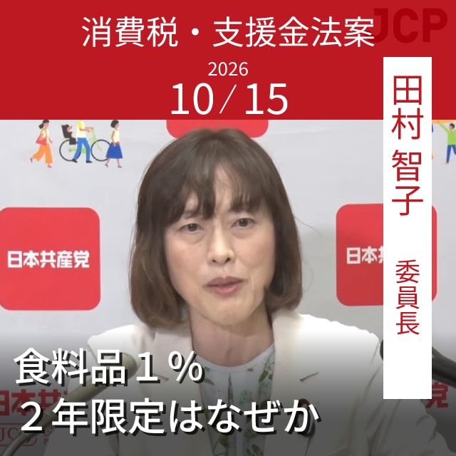 消費税・支援金法案　食料品１％２年限定はなぜか　田村智子委員長