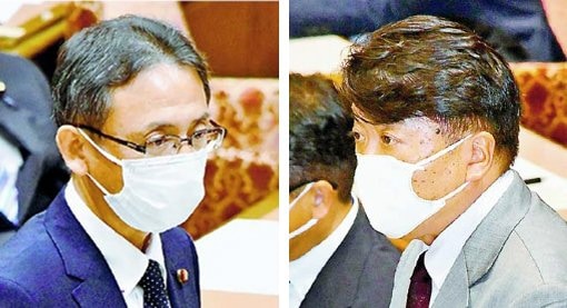 質問する塩川議員、仁比議員