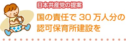 日本共産党の提案　国の責任で30万人分の認可保育所建設を